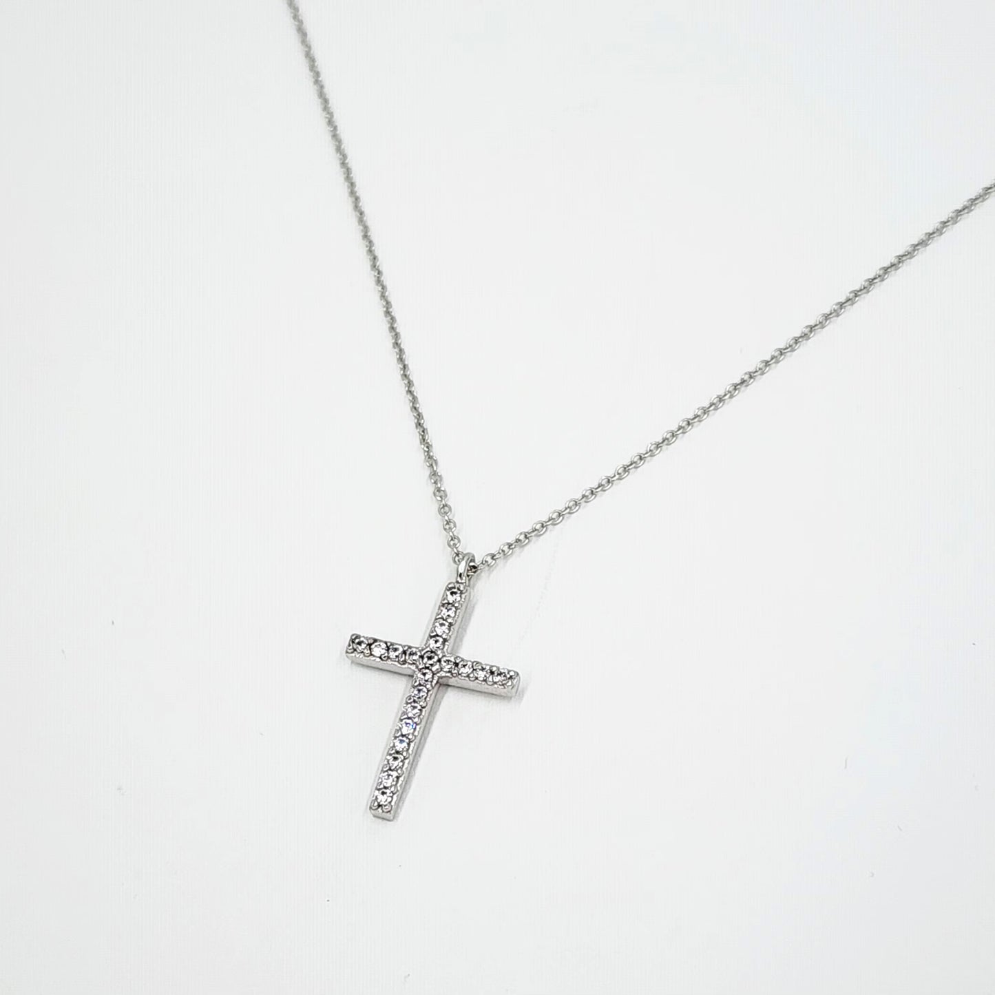 9ct White Gold Necklace - Large Cubic Zirconia Cross
