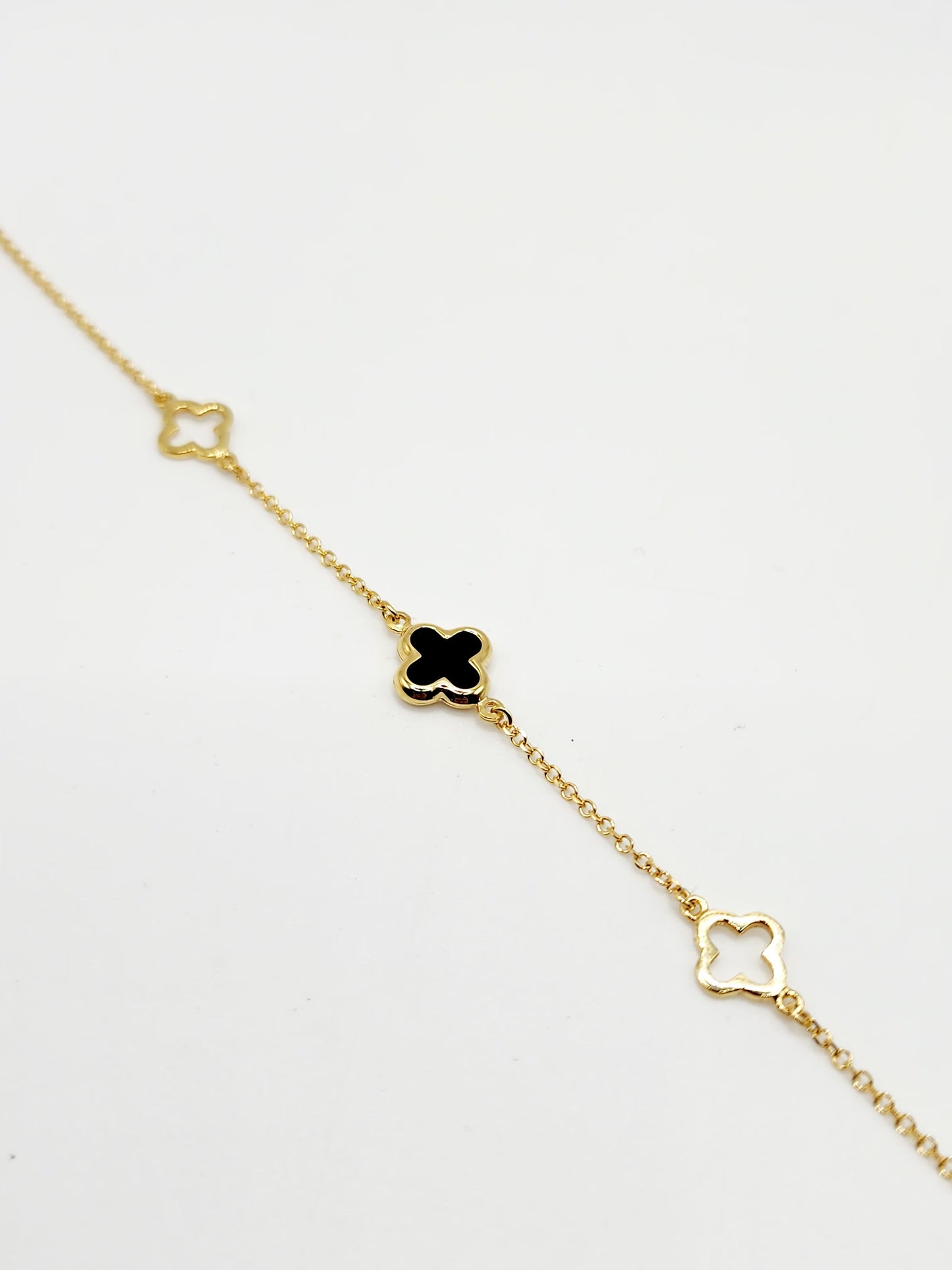 9ct Yellow Gold Bracelet - Black Onyx Cross and Two Hollow Cross Charms
