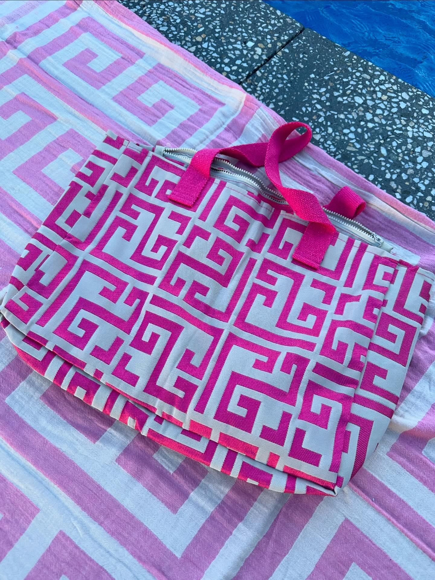 Chris Greek Key Bag - Fuchsia