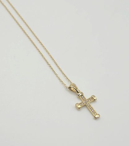 9ct Yellow Gold Necklace - Large Cubic Zirconia Detailed Cross