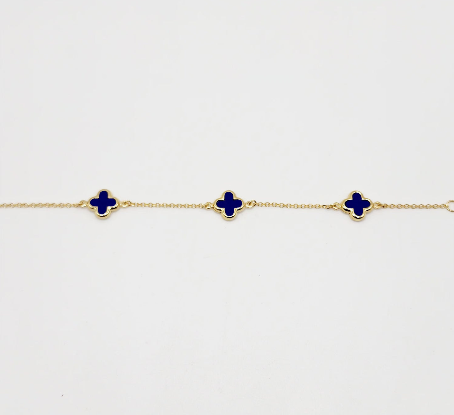 9ct Yellow Gold Bracelet - Three Lapis Lazuli Stone Crosses