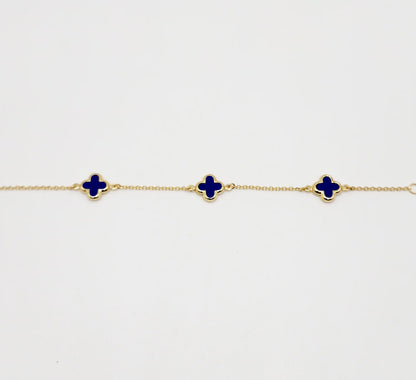 9ct Yellow Gold Bracelet - Three Lapis Lazuli Stone Crosses
