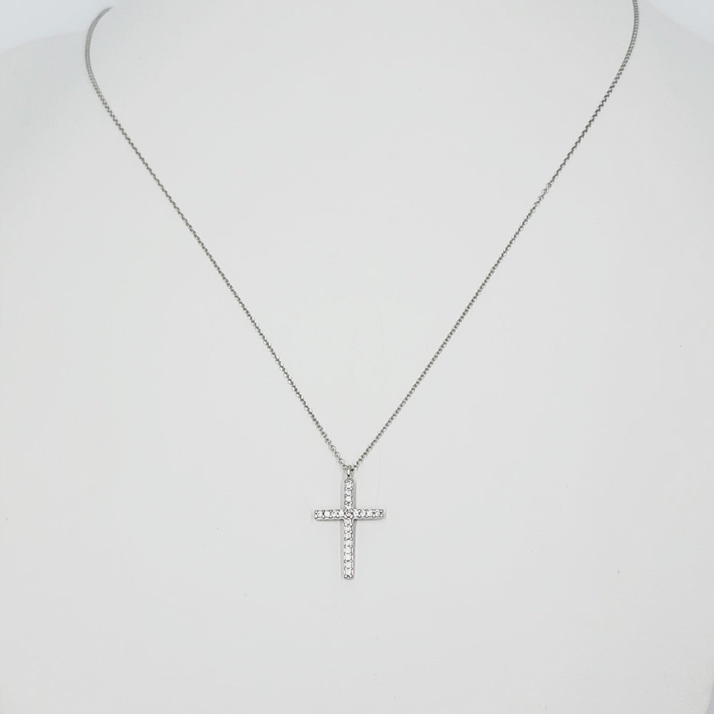 9ct White Gold Necklace - Large Cubic Zirconia Cross