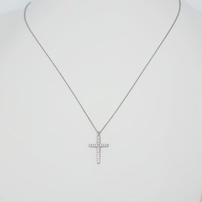 9ct White Gold Necklace - Large Cubic Zirconia Cross