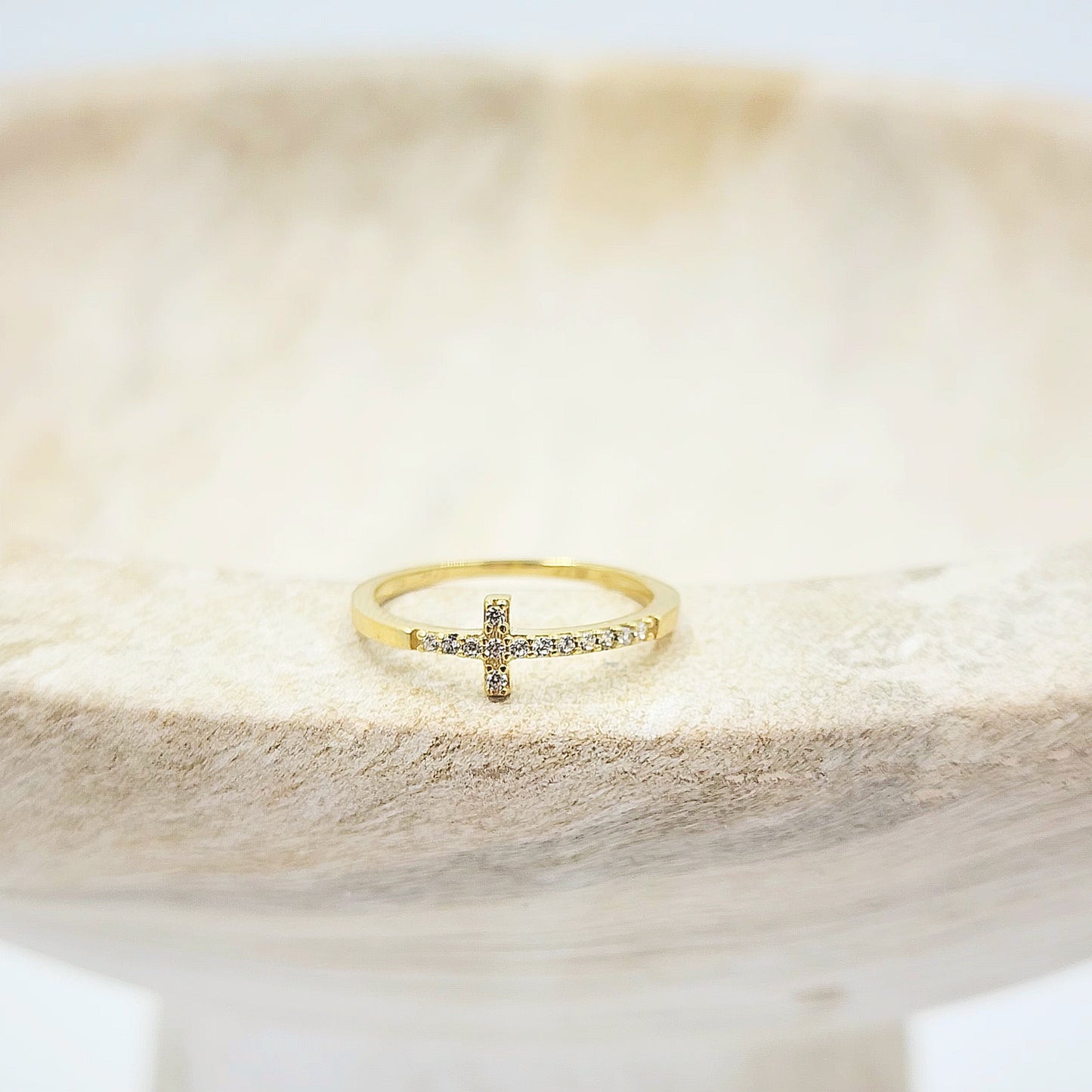 9ct Yellow Gold Ring - Cubic Zirconia Cross