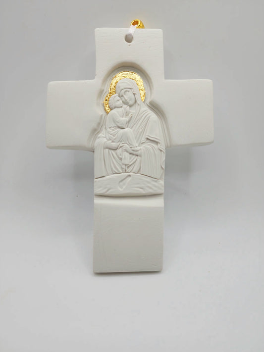 Clay Cross Embossed with Virgin Mary
