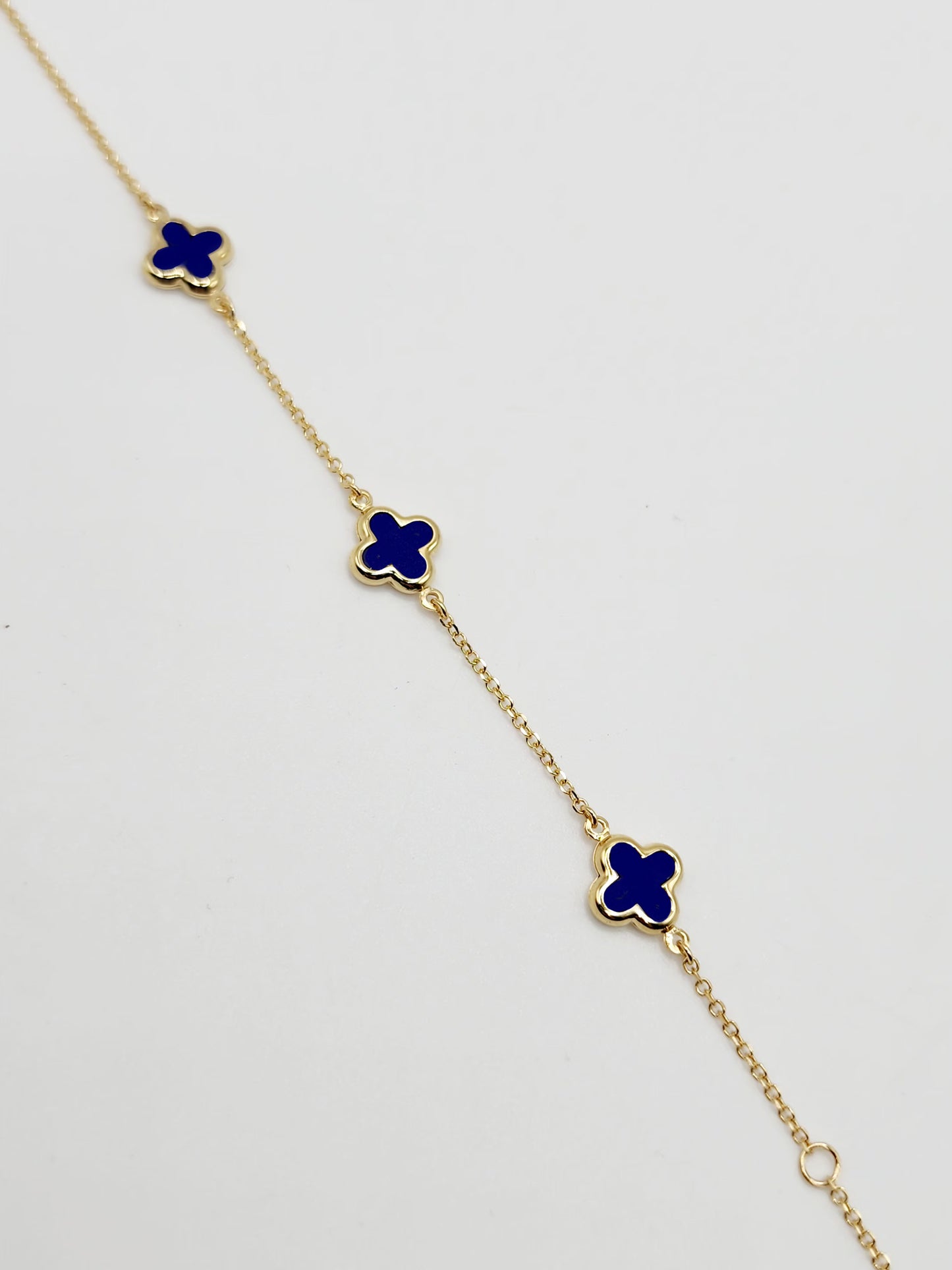 9ct Yellow Gold Bracelet - Three Lapis Lazuli Stone Crosses
