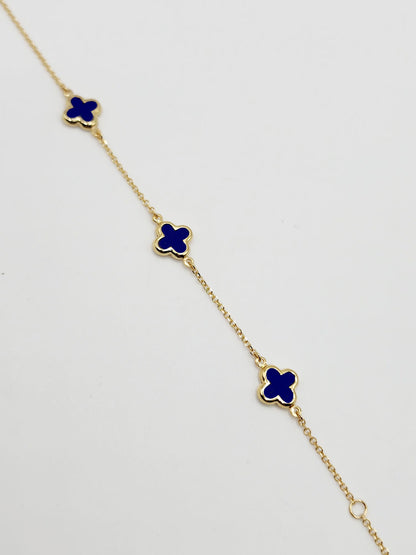 9ct Yellow Gold Bracelet - Three Lapis Lazuli Stone Crosses