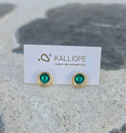 Lia Earrings - Green Enamel