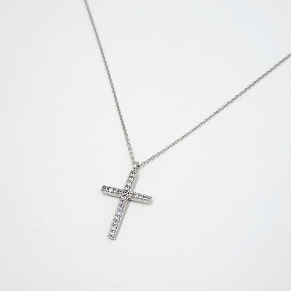 9ct White Gold Necklace - Large Cubic Zirconia Cross