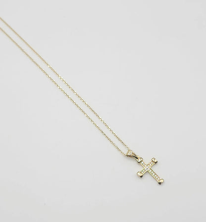 9ct Yellow Gold Necklace - Large Cubic Zirconia Detailed Cross