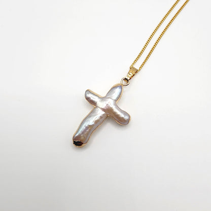 Baroque Pearl Cross Necklace (Large)