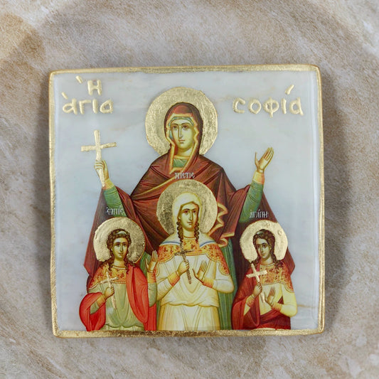 Marble Icon - Saint Sophia and her daughters Faith, Hope and Love