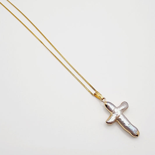 Baroque Pearl Cross Necklace (Large)