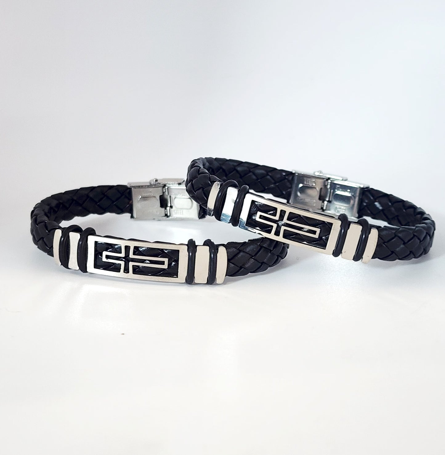 Mens Cross Leather Braided Bracelet