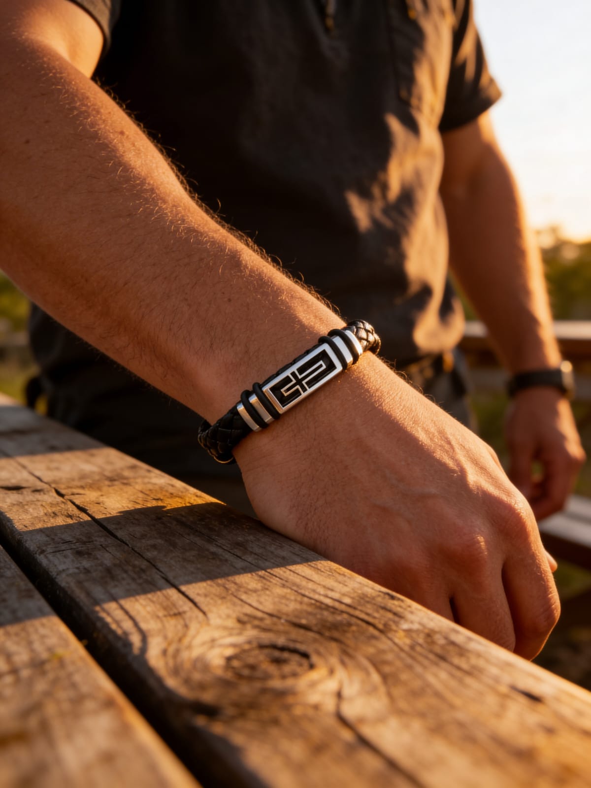 Mens Cross Leather Braided Bracelet