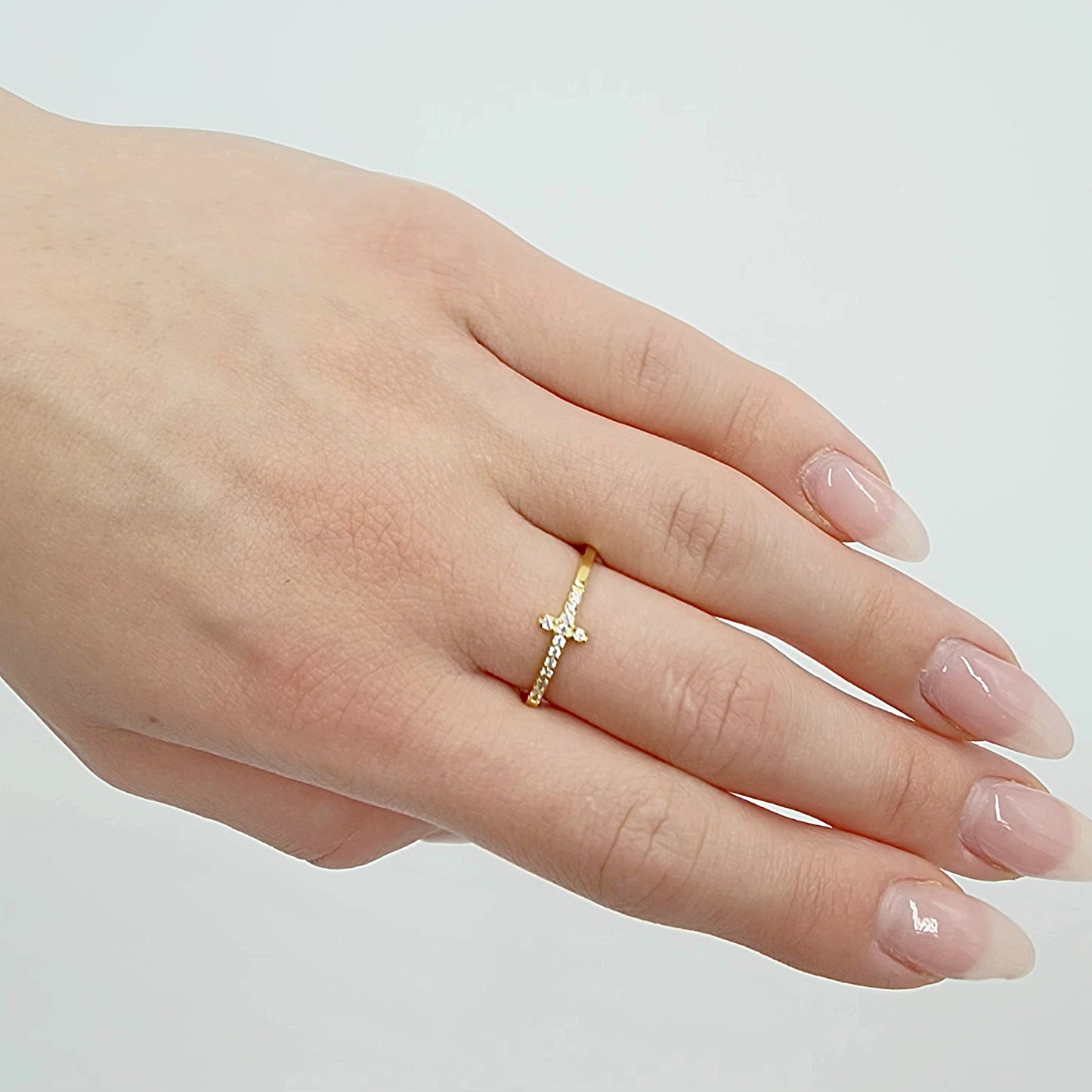 9ct Yellow Gold Ring - Cubic Zirconia Cross