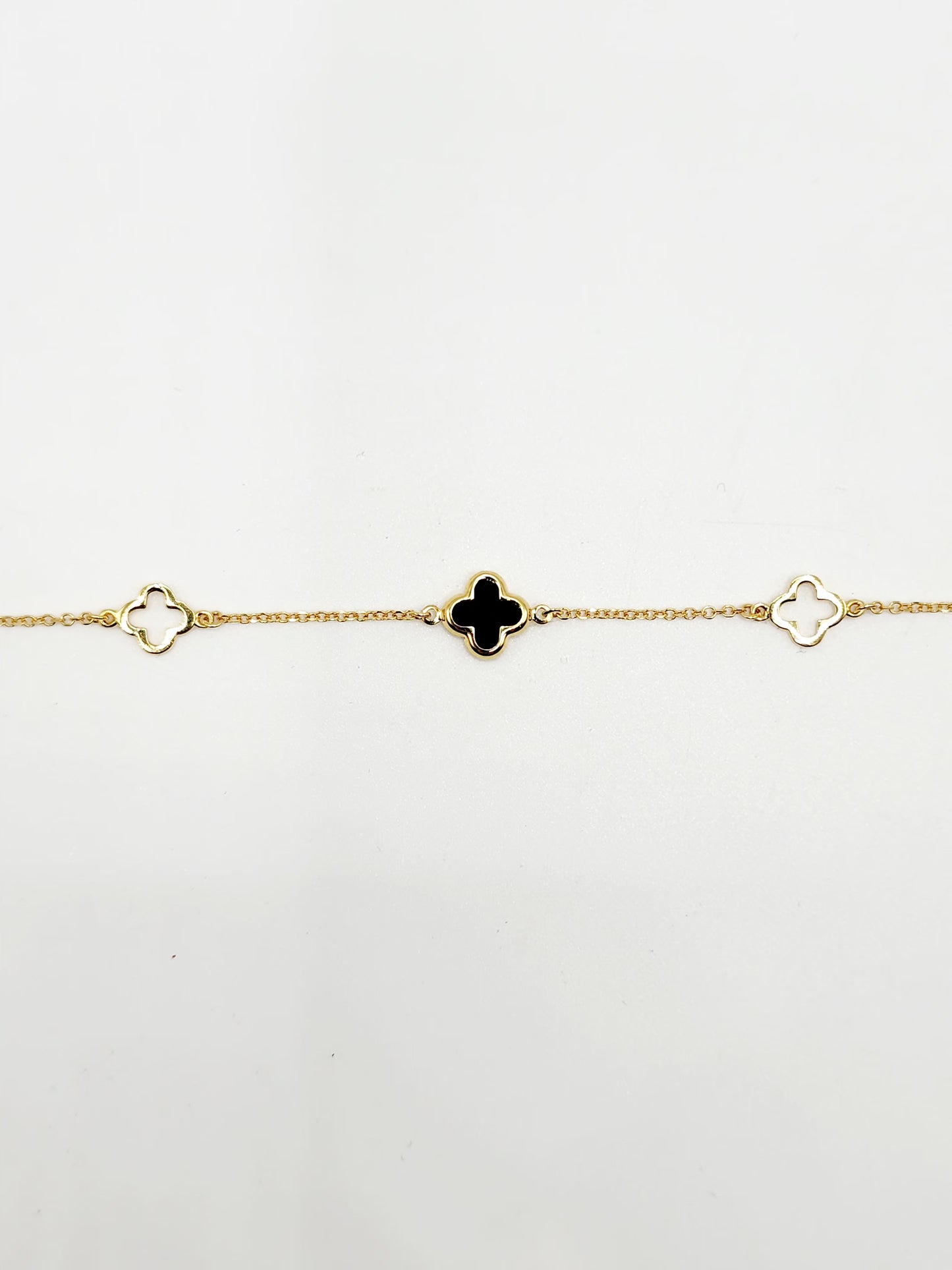 9ct Yellow Gold Bracelet - Black Onyx Cross and Two Hollow Cross Charms