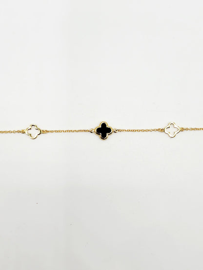 9ct Yellow Gold Bracelet - Black Onyx Cross and Two Hollow Cross Charms
