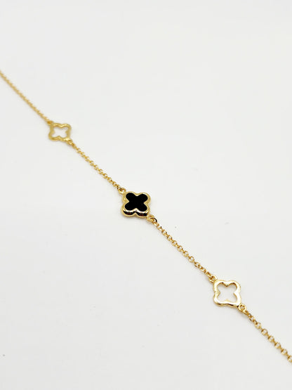 9ct Yellow Gold Bracelet - Black Onyx Cross and Two Hollow Cross Charms