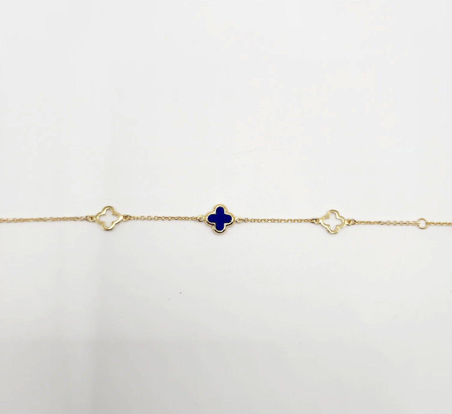 9ct Yellow Gold Bracelet - Lapis Lazuli Cross and Two Hollow Cross Charms