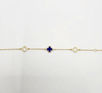9ct Yellow Gold Bracelet - Lapis Lazuli Cross and Two Hollow Cross Charms