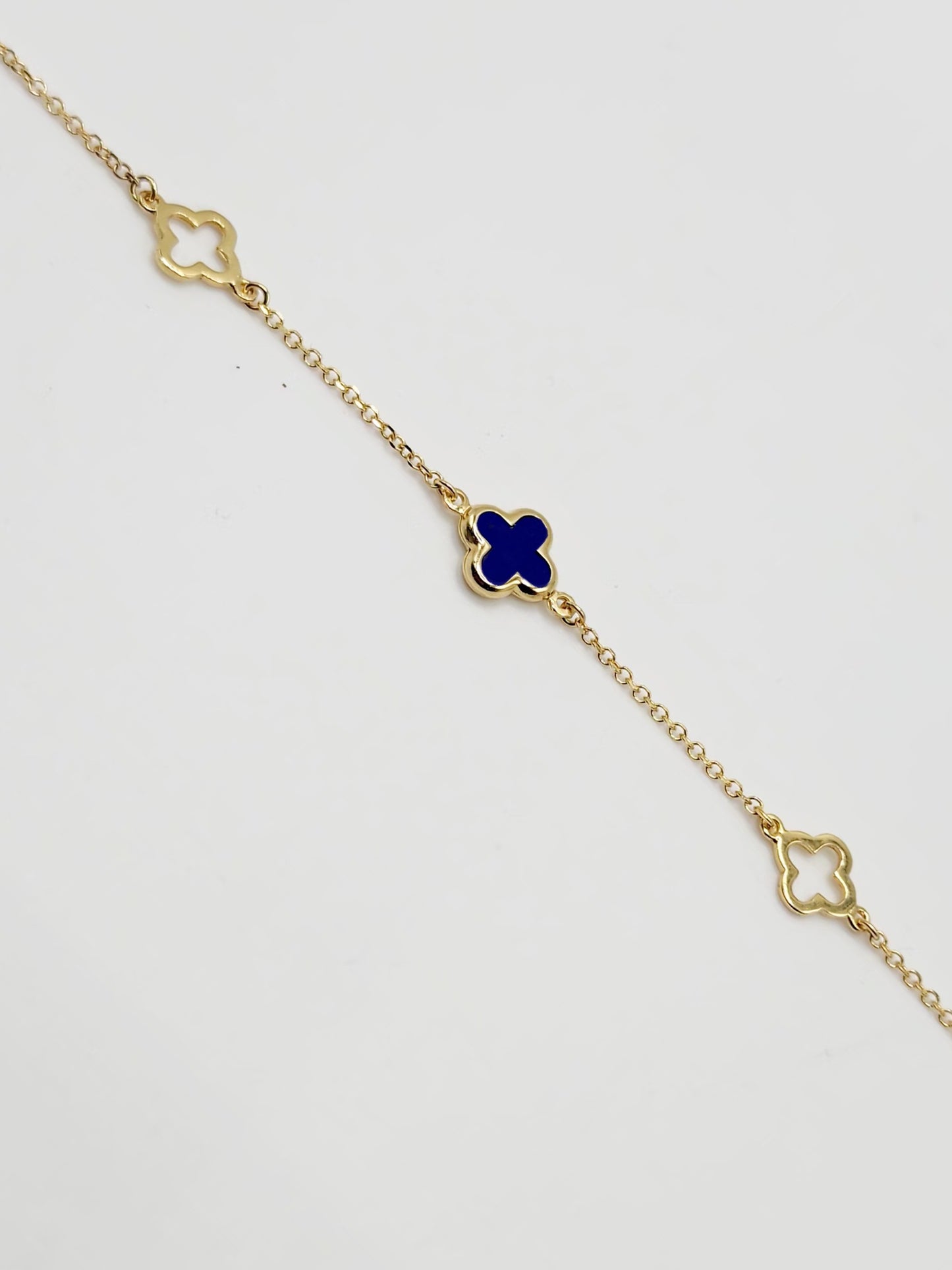 9ct Yellow Gold Bracelet - Lapis Lazuli Cross and Two Hollow Cross Charms