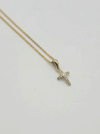 9ct Yellow Gold Necklace - Small Cubic Zirconia Cross