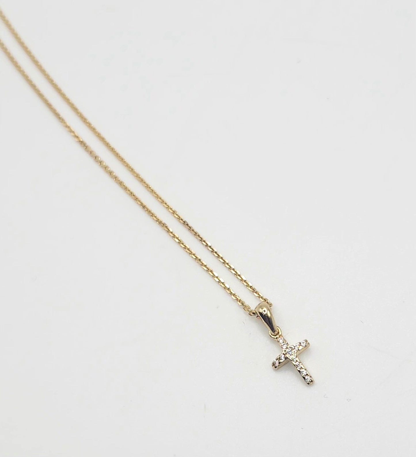 9ct Yellow Gold Necklace - Small Cubic Zirconia Cross