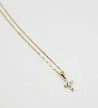 9ct Yellow Gold Necklace - Small Cubic Zirconia Cross