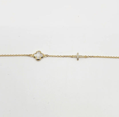 9ct Yellow Gold Bracelet - Mother of Pearl Cross & Cubic Zirconia Cross Yellow Gold