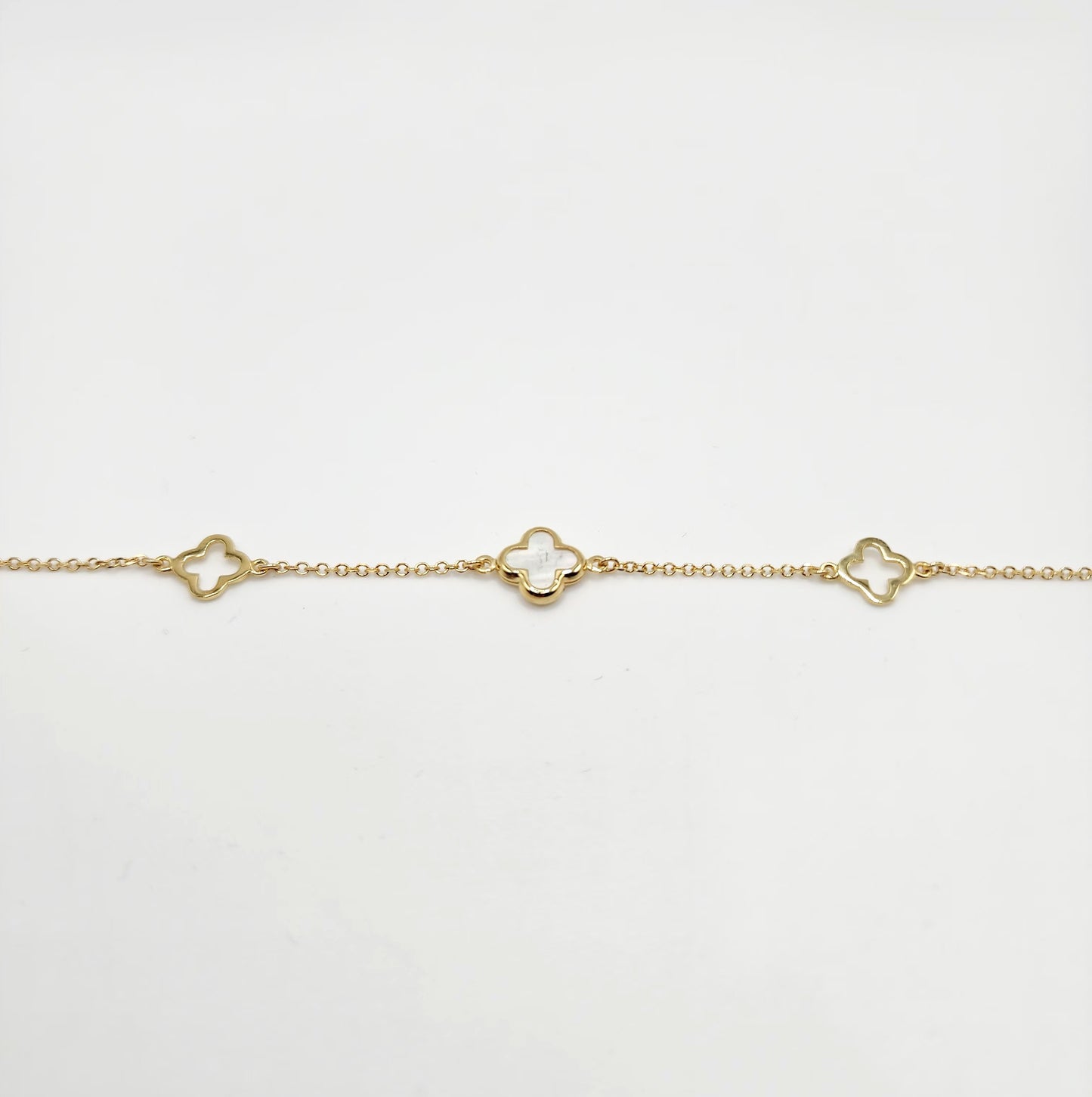 9ct Yellow Gold Bracelet - Mother of Pearl Cross and Two Hollow Cross Charms