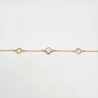 9ct Yellow Gold Bracelet - Mother of Pearl Cross and Two Hollow Cross Charms