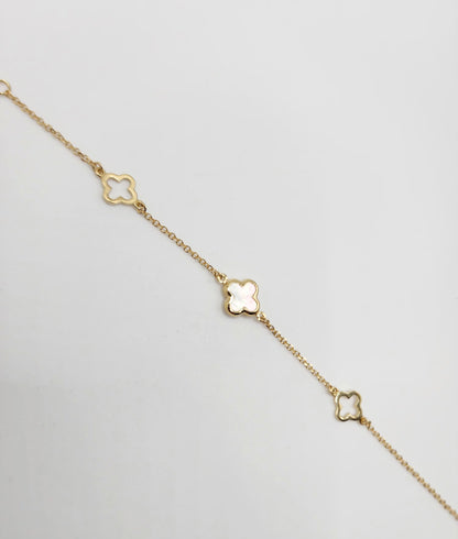 9ct Yellow Gold Bracelet - Mother of Pearl Cross and Two Hollow Cross Charms