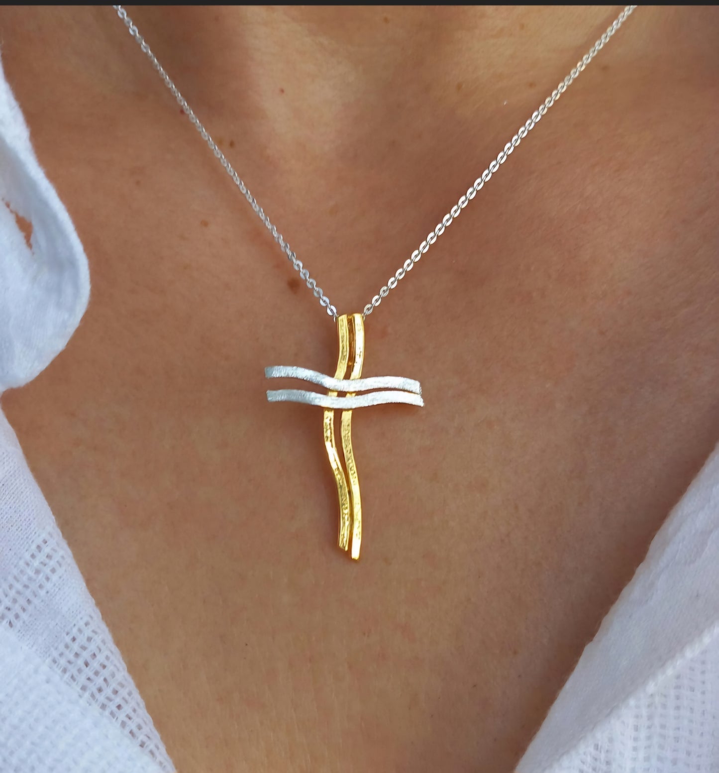 Two Toned Cross Necklace