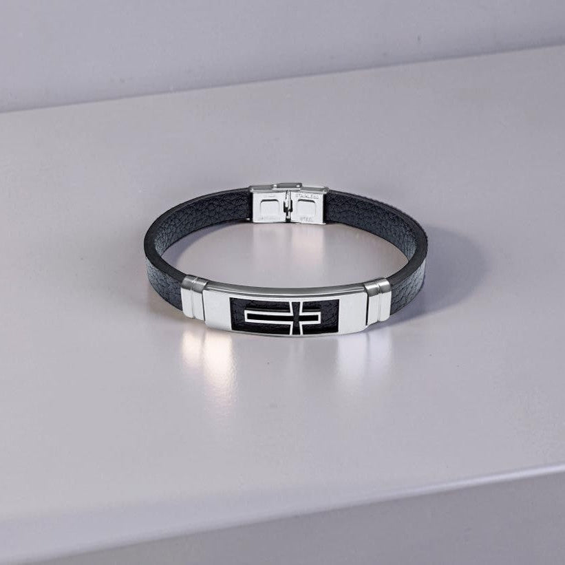 Mens Cross Leather Bracelet