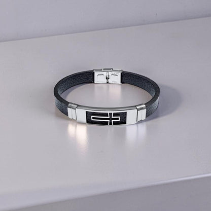 Mens Cross Leather Bracelet