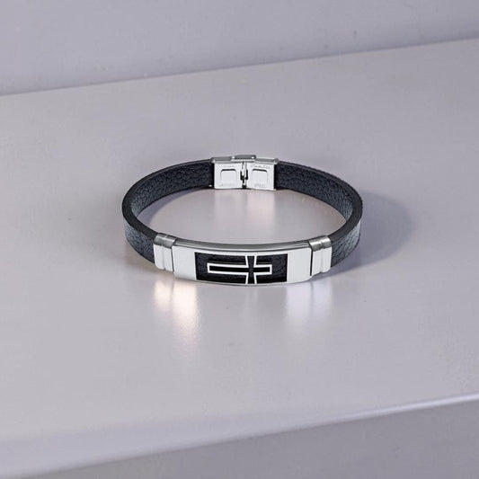 Mens Cross Leather Bracelet
