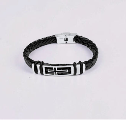 Mens Cross Leather Braided Bracelet