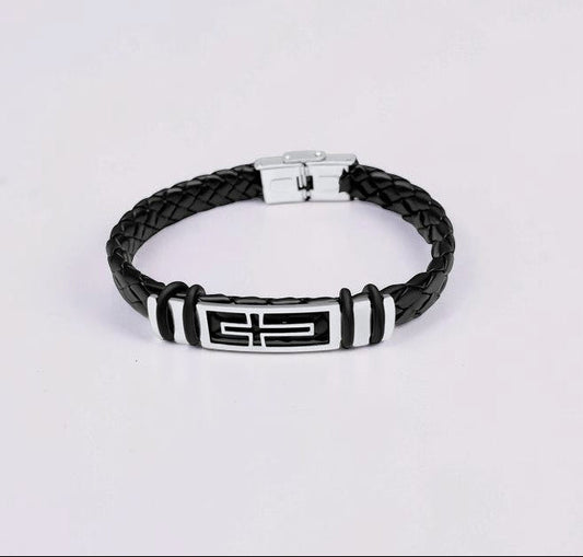Mens Cross Leather Braided Bracelet